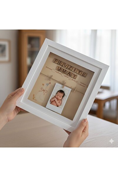 TinyPrint Stüdyo Kişiye Özel Yenidoğan Bebek Anı Çerçevesi | İsimli Doğum Pan...