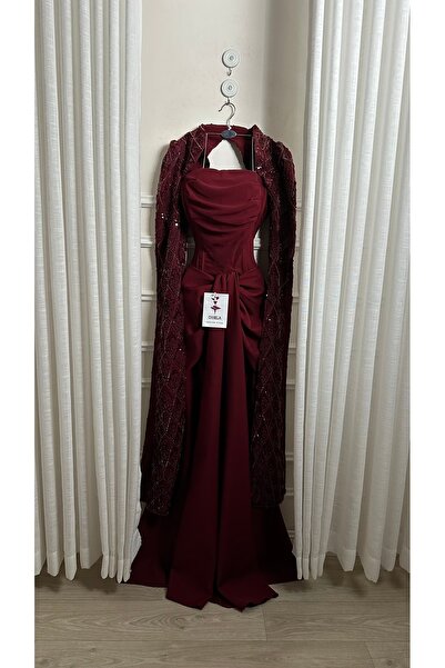 Onila فستان عنابي بشال فاخر انيق