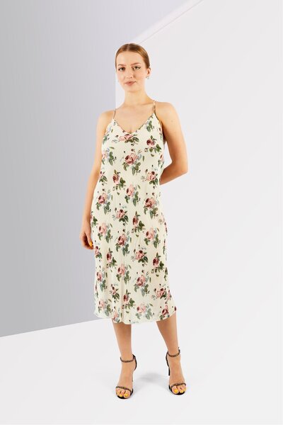 Saint Laurent فستان نسائي متوسط الطول بطبعة زهور، متعدد الألوان