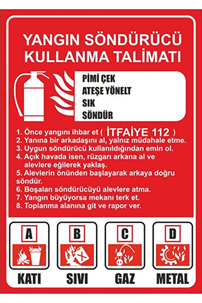 Genel Markalar Yangın Söndürme Talimat Levhası Pvc Kaplı