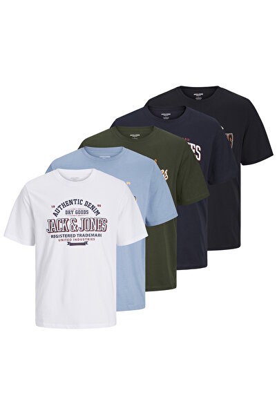 Jack & Jones Kurzarmshirt-T-Shirt-Logo – 5er-Pack