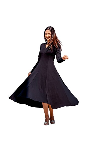 Cal moda فستان Vogue للنساء - فستان ميدي أسود بأكمام طويلة وقصة ضيقة من الأسفل