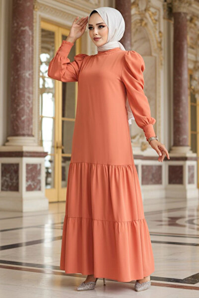 Neva Style فستان تيشرت مطوي من قماش السلمون 5883SMN