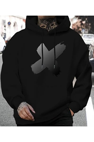 herkesemoda بغطاء رأس سويت شيرت بتفاصيل طباعة X