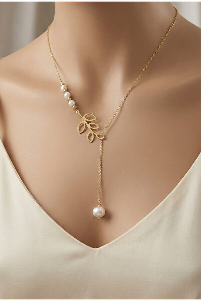 YCL JEWELLERY Altın Zeytin Dalı Inci Detaylı Kolye