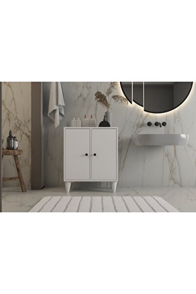 Nettrends Ayaklı İki Kapaklı Beyaz Banyo Dolabı BNY-1101
