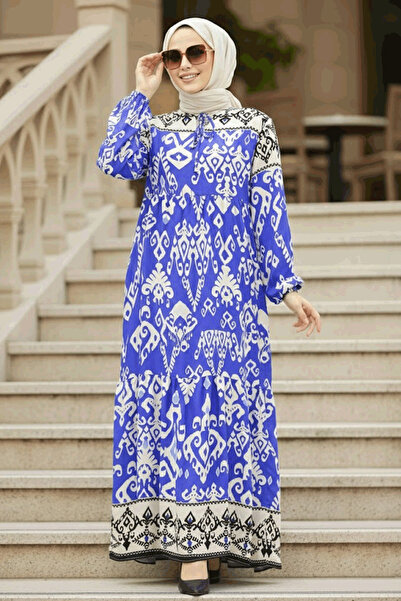 Neva Style Візерункове саксофонове синє плаття з покриттям 17510SX