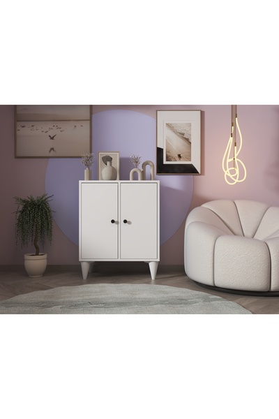 Nettrends Eva 2 Kapaklı Ayaklı Özel Tasarım Modern Beyaz Şifonyer