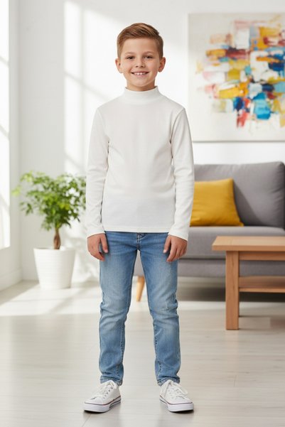 difa kids Girls Boys Unisex Children's Ecru Color Seasonal Winter Half Throat Long Sleeve Badi