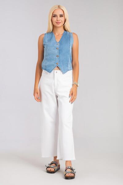 Bold & Young Women's Bleach Wash Lyocell Thin Denim Fabric Jeans Vest Bleach Wash