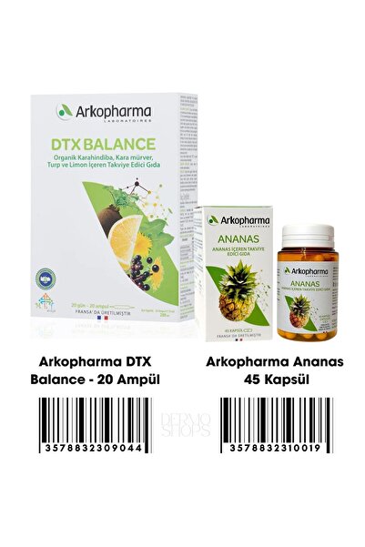 Arkopharma 2 li Detox Paket | DTX Balance 20 Ampül & Ananas 45 Kapsül | Orijinal Boy DS