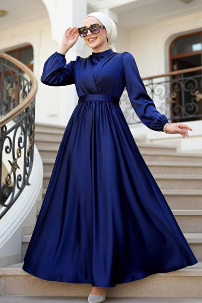 N.S NEVA STYLE Rochie de seara din satin bleumarin 23821L