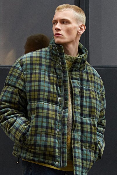 Pull & Bear Kareli kadife şişme ceket