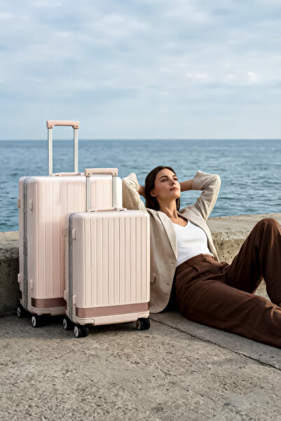 Zeplin Aura PC Policarbon 2'li Valiz Seti (Kabin ve Orta) Pembe