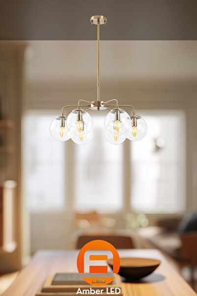 AmberLED Şık Cam Detaylı Avize Salon ve Yatak Odası İçin E14 Uyumlu