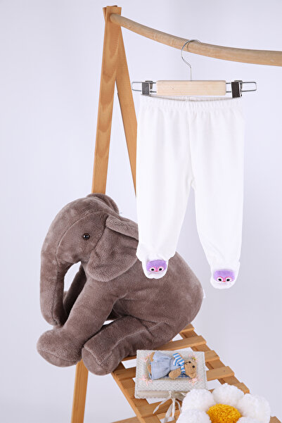 Babyhola سروال أطفال مخملي للبنات والأولاد باللون الأبيض بتصميم البومة 36-1521