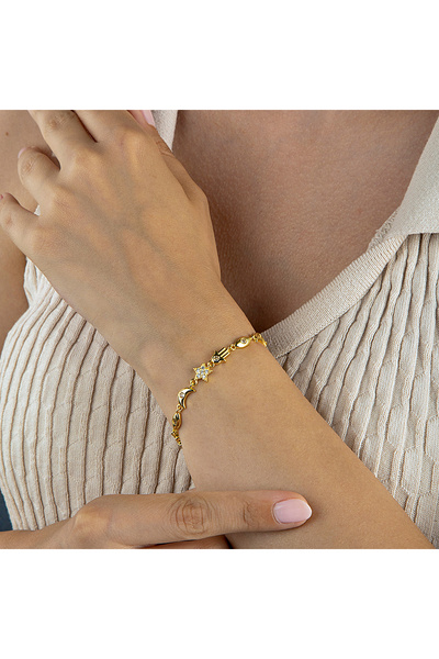 innuendo jewelery Gold Colored Moon & Star & Eye & Hand Figured Bracelet