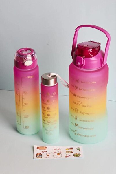 Perotti 3 Lü Motivasyonel Su Matarası Pembe 2000 Ml+900 Ml+300 Ml 11918