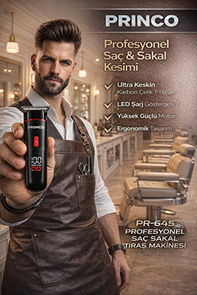 Princo ŞARJLI SAÇ SAKAL SİYAH DİJİTAL EKRAN TIRAŞ MAKİNASI PR-645