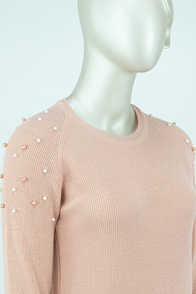 Oppland Pulover de iarnă pentru femei, cu model de mărgele, cu gât rotund, ly...