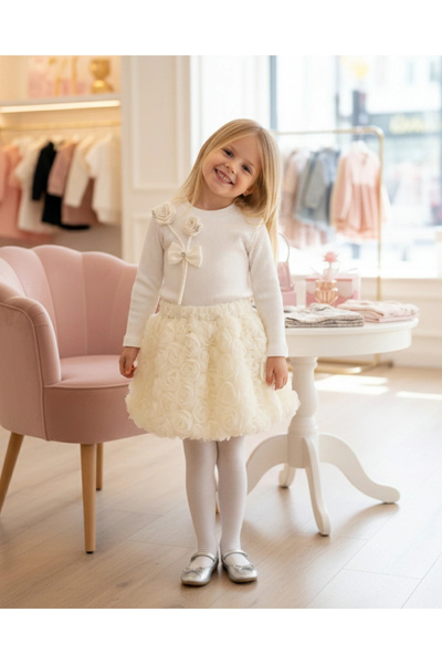 My Lusa baby wear Ayla I Tüllü Etekli Özel Tasarım Gül Detaylı Kız Çocuk Komb...