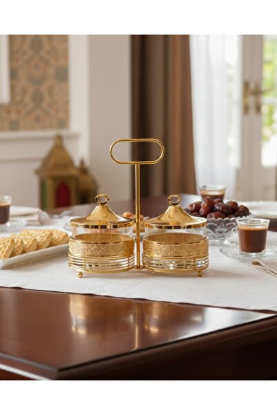 Dania Metal candy and nut holder with a double glass bowl