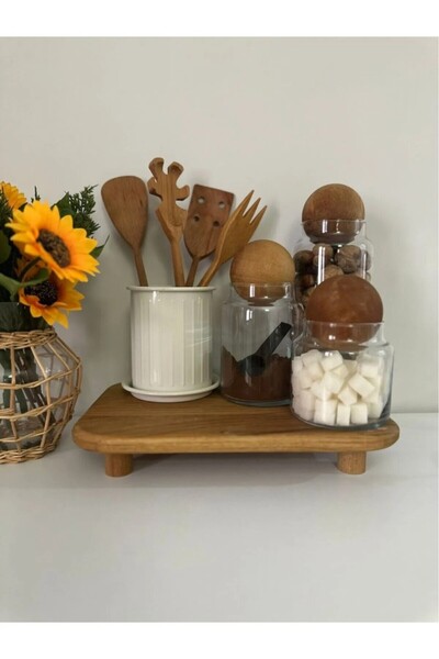 Generic Brand Set of 3 Wooden Ball Cork Lid Glass Jars, Sugar Bowl, Snack Bowl, Seasoning Bowl and Storage Container