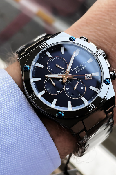 Ferrucci Function Erkek Kol Saati 3 Atm Su Geçirmez Siyah Renk Çelik Kordon Bileklik Fre2003c4