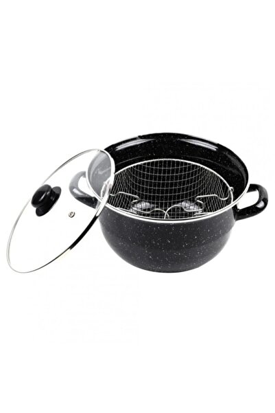 Genel Markalar Alev Emaye Kızartma Tenceresi Cam Kapaklı 24 CM Siyah