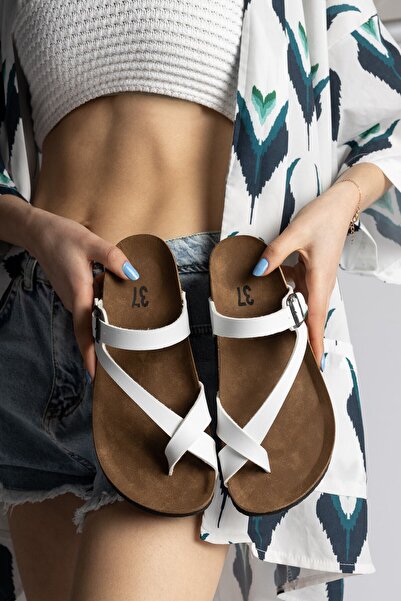 McDark Жіночі білі тапочки з перехрещеними ремінцями між пальцями