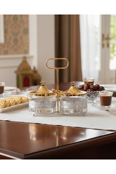 Dania حامل حلويات ومكسرات معدن بوعاء من زجاج ثنائي