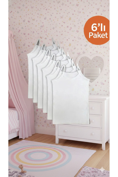 Şenay Kız çocuk ip askılı sade 6 lı paket kaliteli ve uygun %100 pamuk beyaz