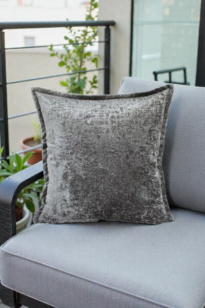 VISIONARIO Dark Gray Imported Velvet Woven Throw Pillow Cover
