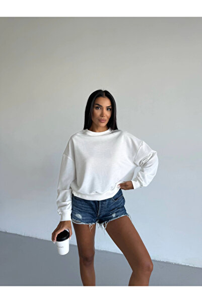 Zerenyus 2 Thread Crew Neck Women's Sweatshirt White