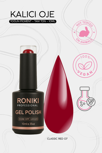RONIKI Professional UV LED Kalıcı Jel Oje Classic Red 07 - 10 ml – Yoğun Pigm...