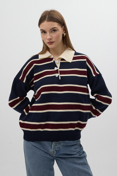 Rays 1018 Πόλο με λαιμόκοψη με ρίγες σε λακαρίτικο χρώμα