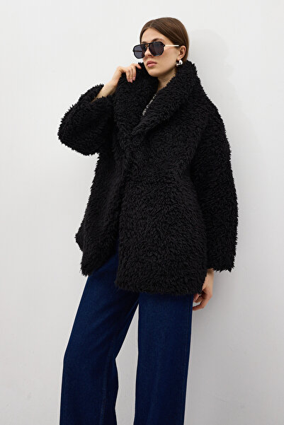 Rays Μαύρο βελούδινο γυναικείο παλτό 8471