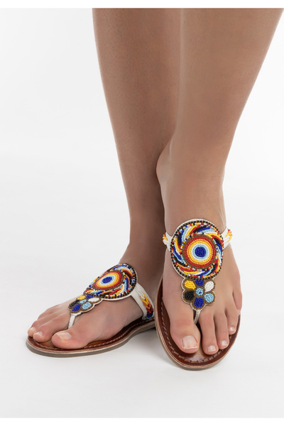 USHA Sandalen mit Perlenstickerei