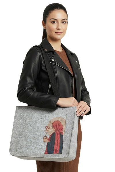 dilekolay Large Zippered Shoulder Bag - Printed Felt Bag - Wings of Dreams - ...