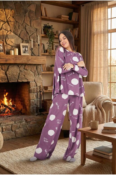 LİVE SPORT Kadın Bisiklet Yaka Uzun Kollu İspanyol Paça Pamuklu Pijama Takımı