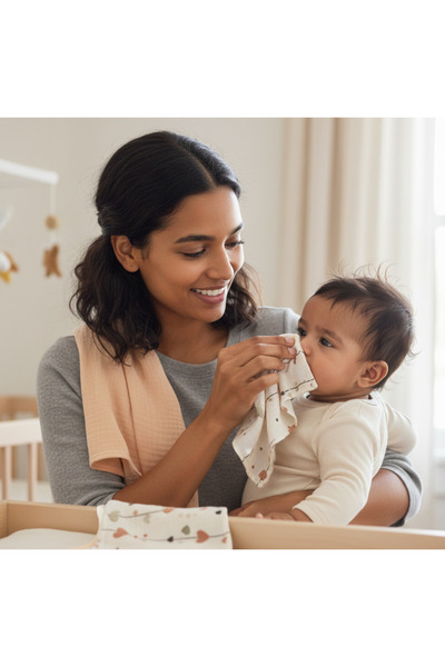 Duckyboo %100 Pamuk Müslin 4'lü Ağız Mendili Seti- Heartline