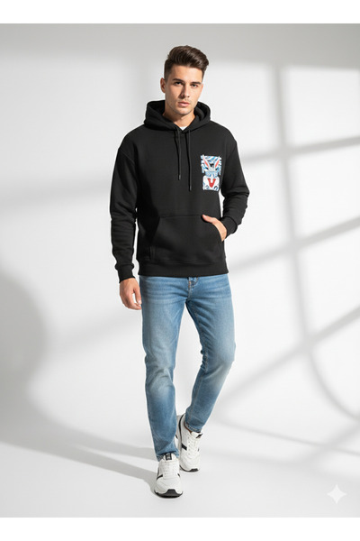 ribana Unisex φούτερ με 3 κλωστές, με κουκούλα, μαλακή υφή, στάμπα και λεπτομ...