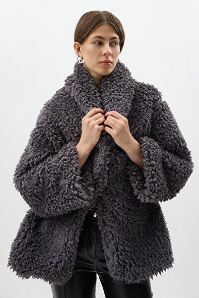 Rays Γυναικείο παλτό από βελούδινο ανθρακί 8471