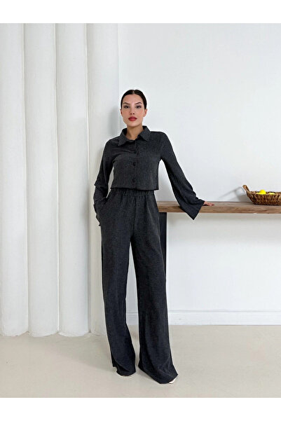 Zerenyus Shirt Collar Covered Button Suit Anthracite