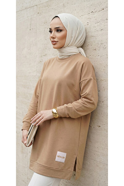 FABİMOD Kadın Mevsimlik Bol Bisiklet Yaka Armalı Uzun Tesettür Tunik Uzun Spor Modeli Mevsimlik Tunik