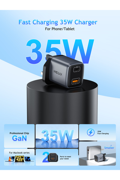 Helix Power Pro-35W Quick Charging Dual-Port Adapter & Braided USB-C Cable