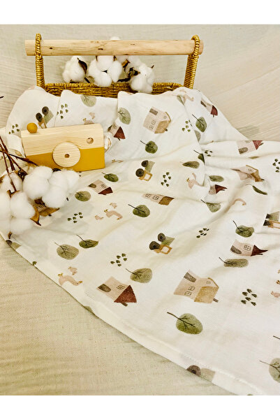 Parlova Yuva Çok amaçlı müslin örtü, %100 pamuk, baskılı, 70x85 cm