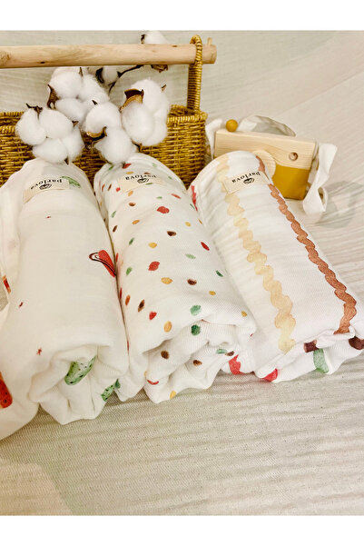 Parlova Sweet Çok amaçlı müslin örtü, 3'lü set, %100 pamuk, 75x90 cm