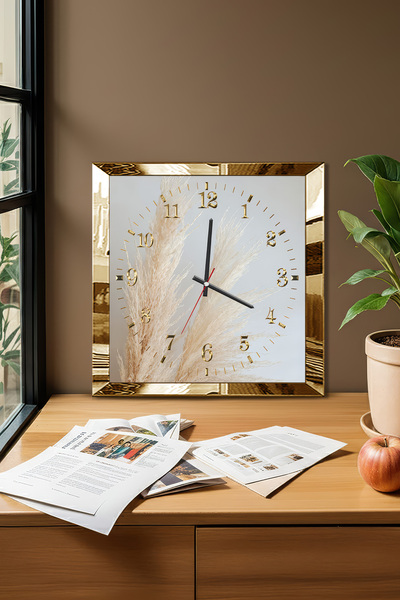 Zevahir Mobilya Dekorasyon Gold Framed Decorative Mdf Wall Clock with Nature Time Theme