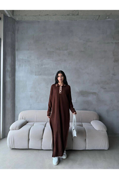 Zerenyus Pants Slit Dress Double Knitwear Set Brown